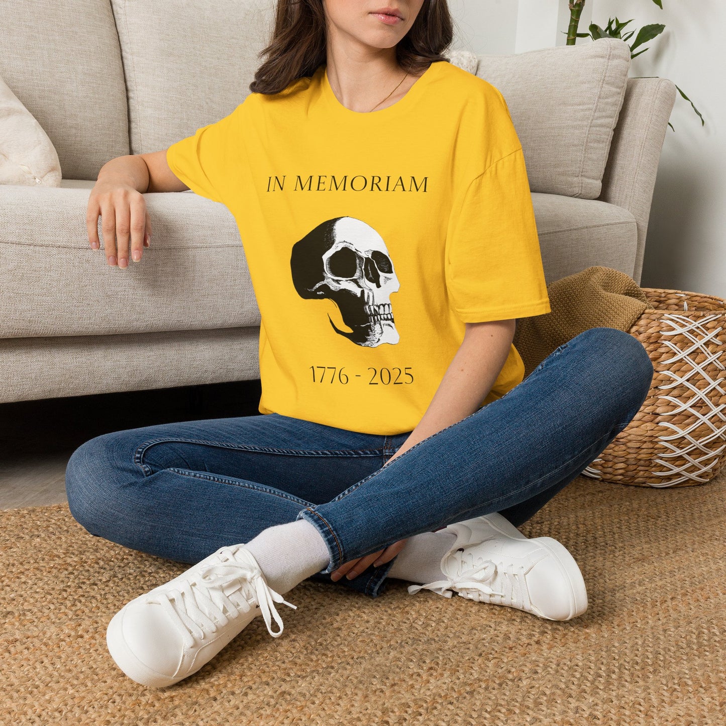 In Memoriam Skull Graphic T-Shirt, Unisex Casual Tee in Remembrance for the Death of Liberty