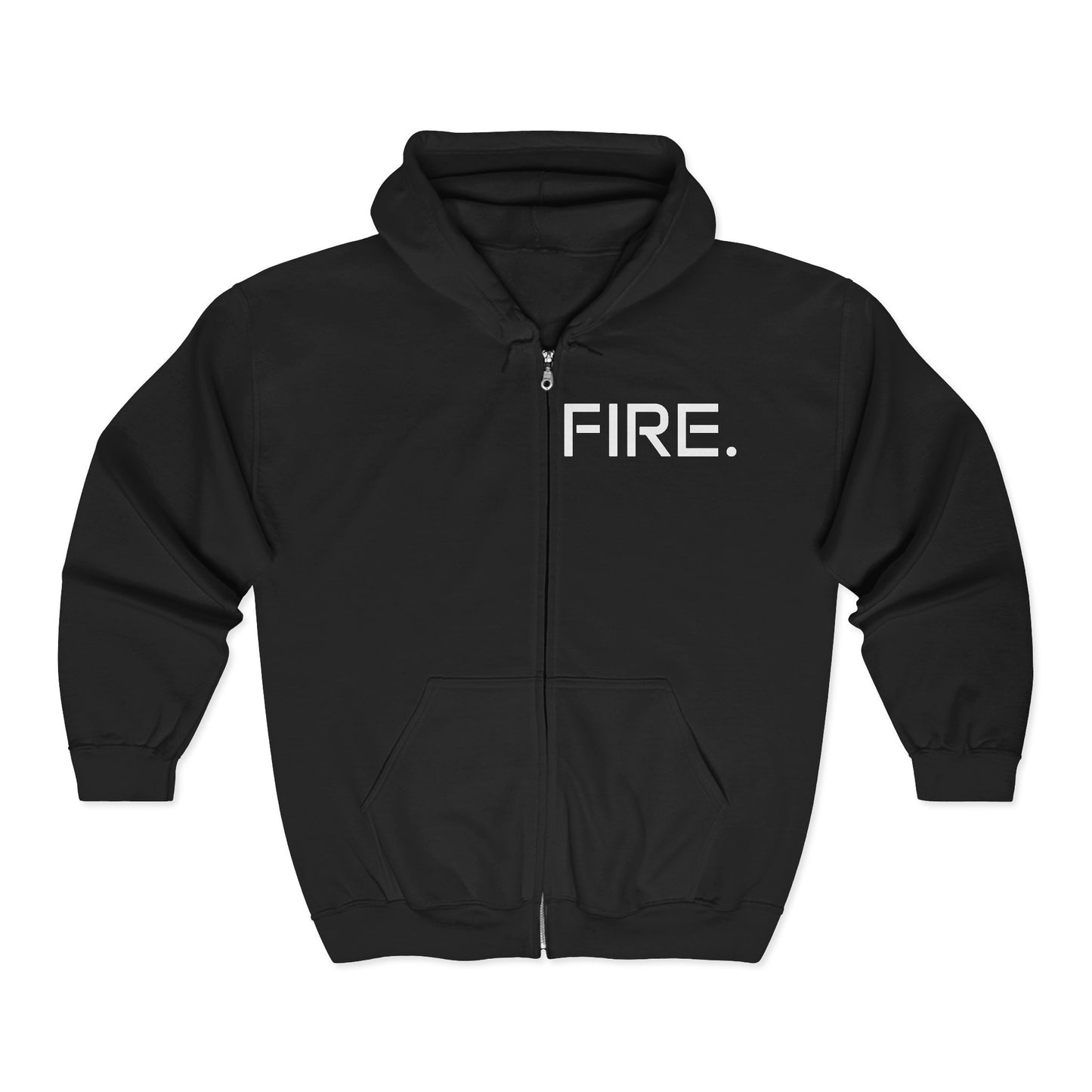 Fire. Zip Hoodie with Biohazard Back Graphic — Edgy Streetwear Zip-Up