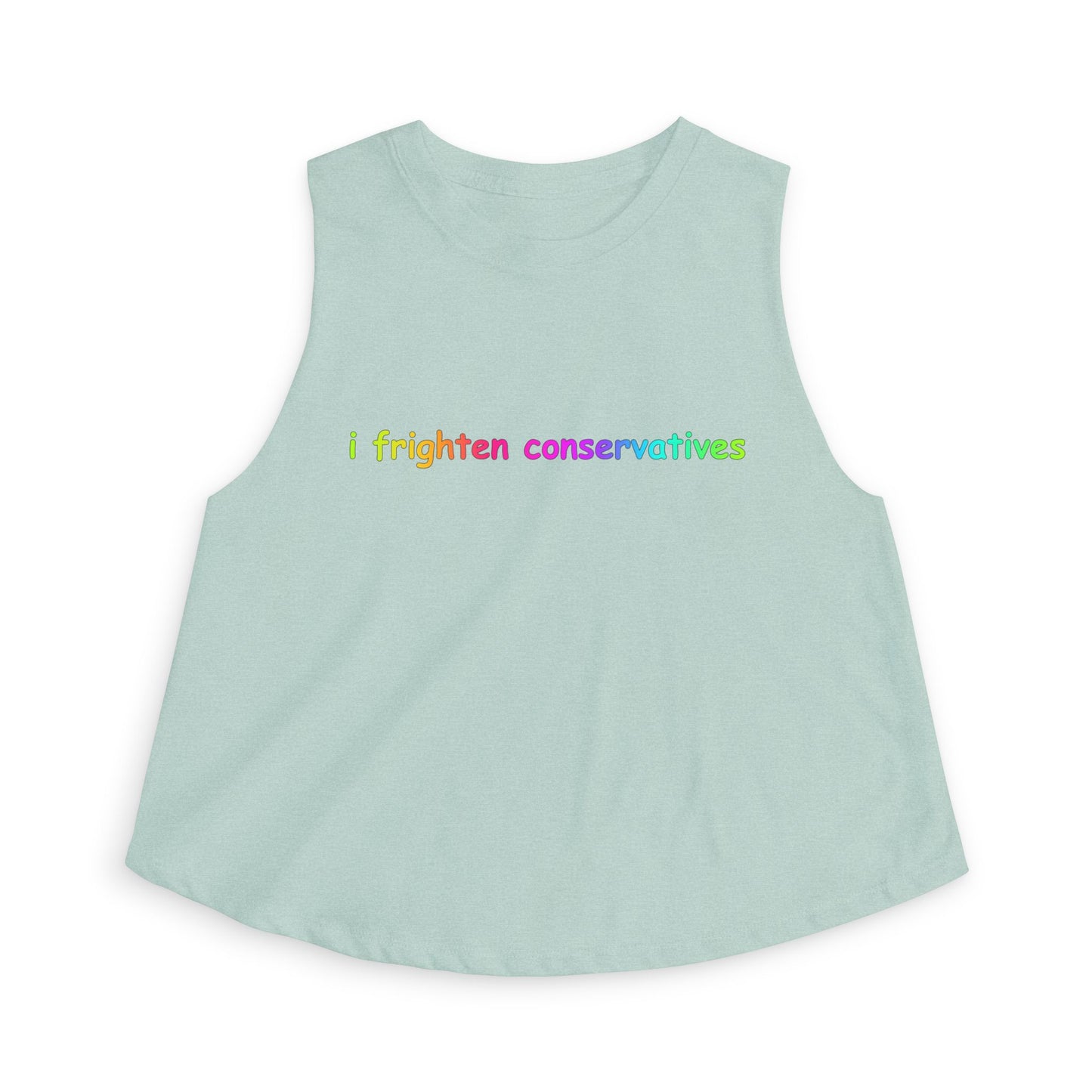 Crop Top — "I Frighten Conservatives" Rainbow Feminist Graphic