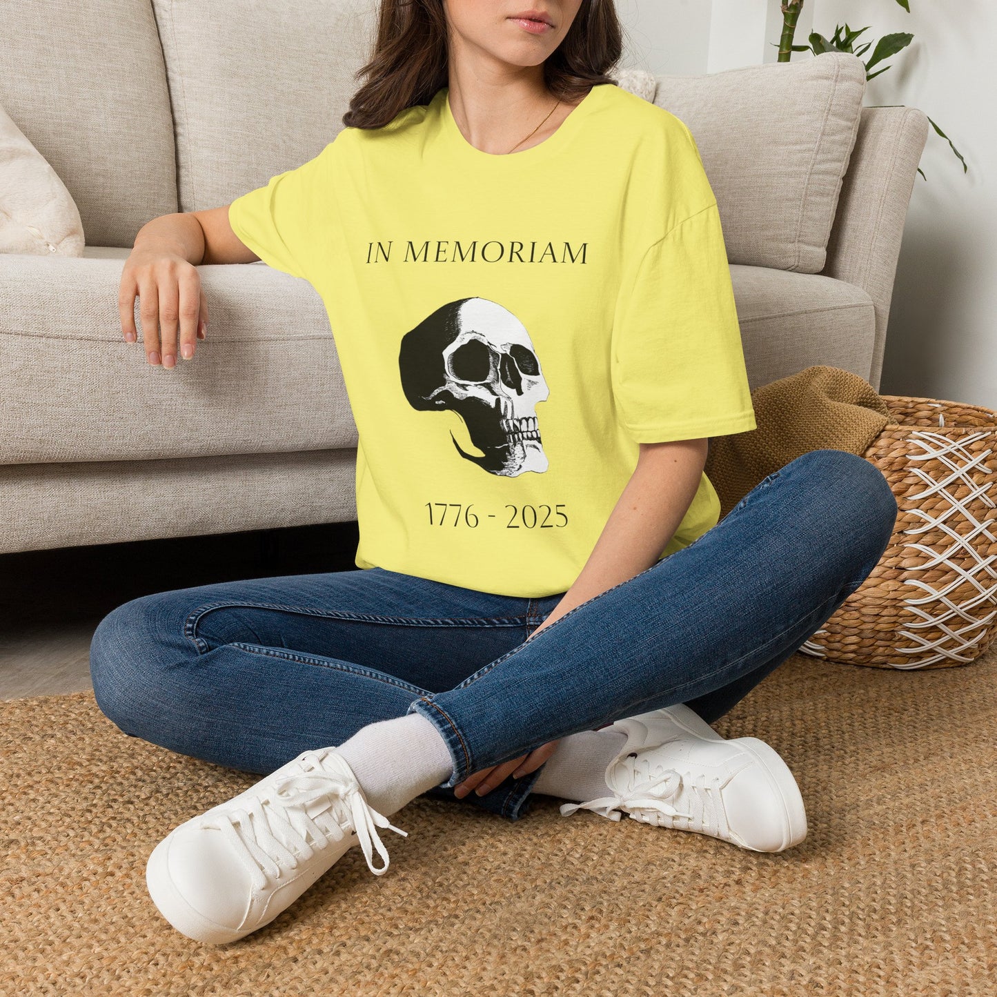 In Memoriam Skull Graphic T-Shirt, Unisex Casual Tee in Remembrance for the Death of Liberty