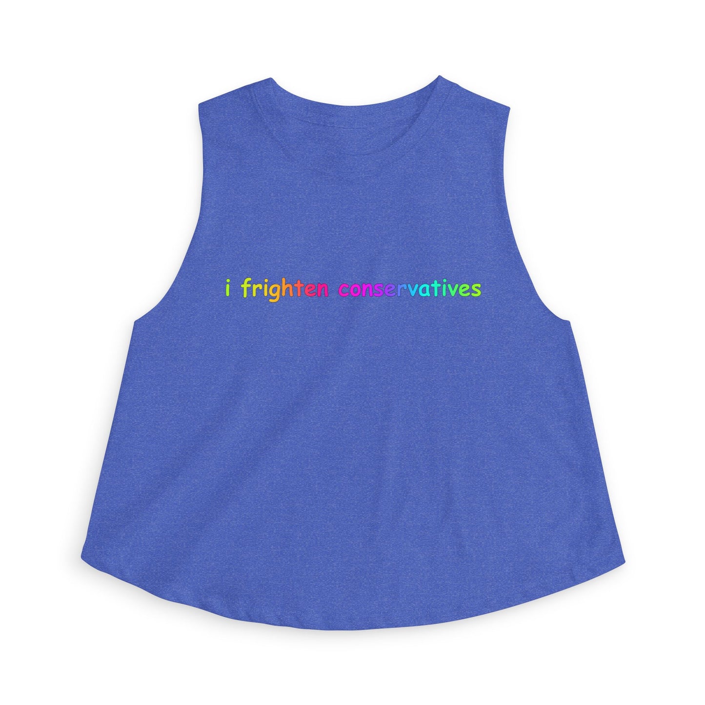 Crop Top — "I Frighten Conservatives" Rainbow Feminist Graphic
