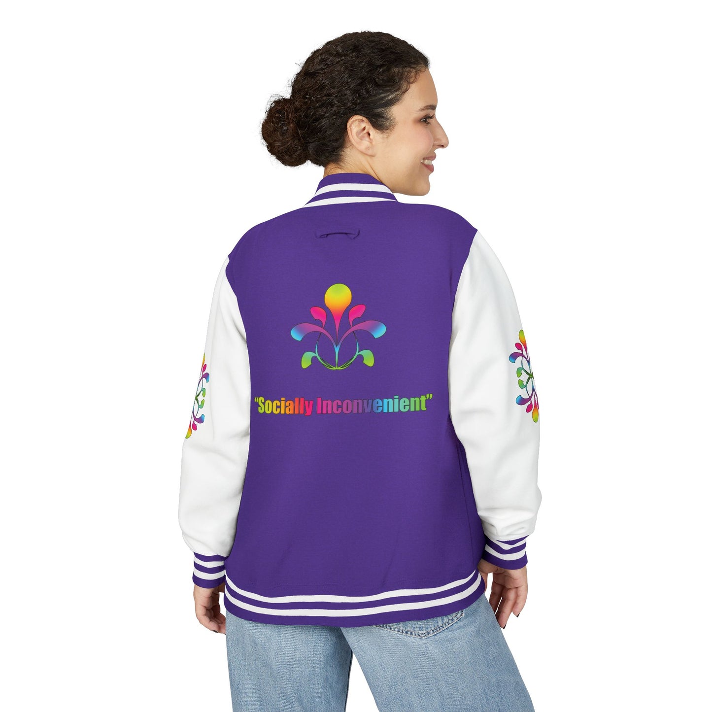 Letterman Jacket — Neon Floral "Socially Inconvenient" Varsity Jacket
