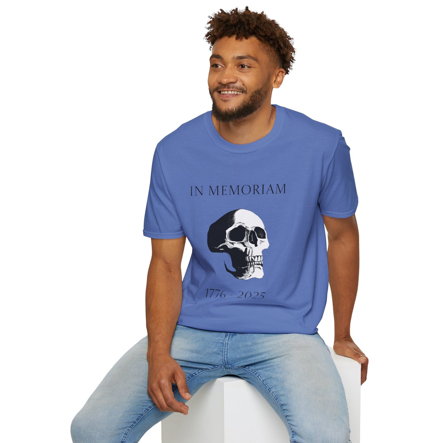 In Memoriam Skull Graphic T-Shirt, Unisex Casual Tee in Remembrance for the Death of Liberty