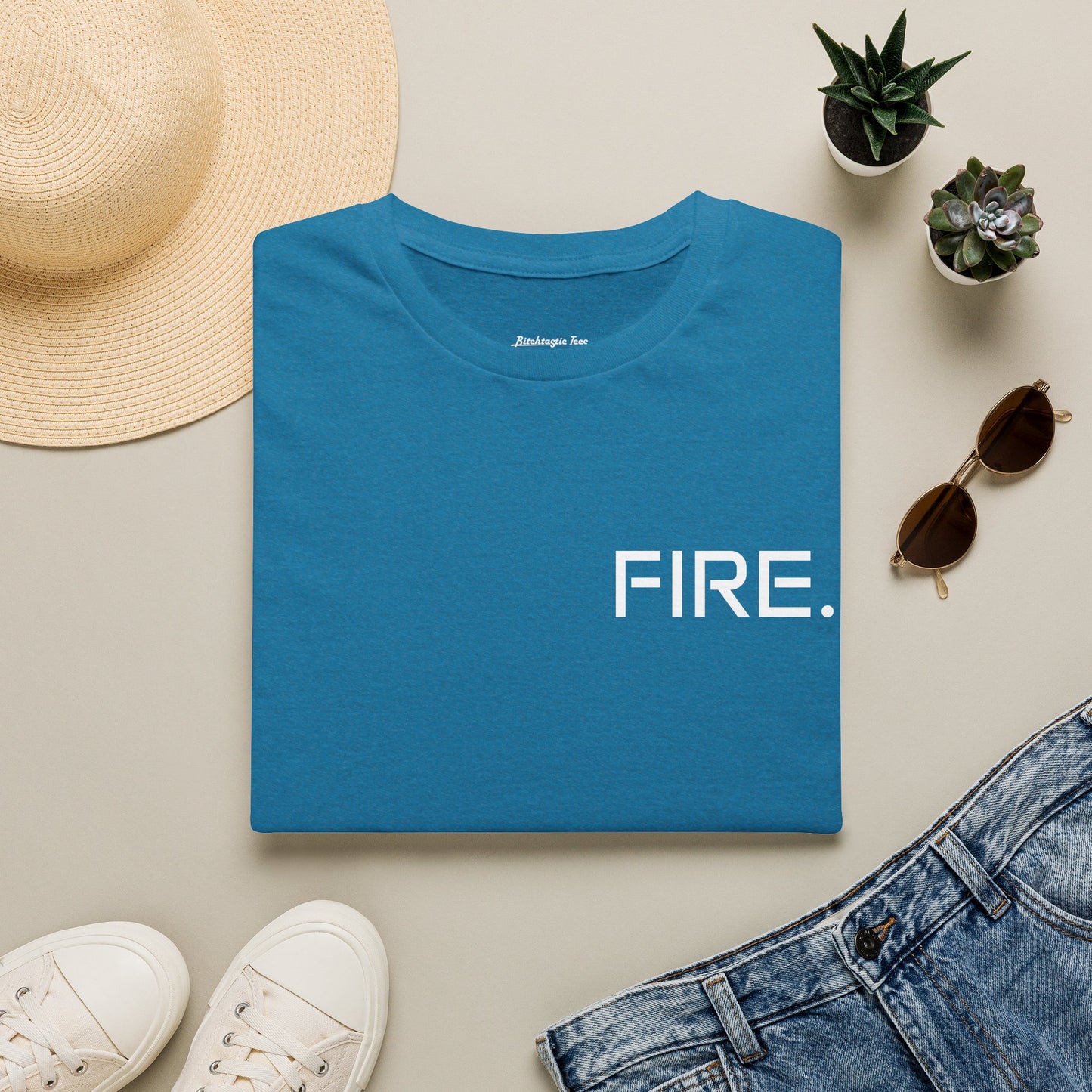 FIRE. Minimal Graphic T‑Shirt — Modern Casual Tee with Bold Text