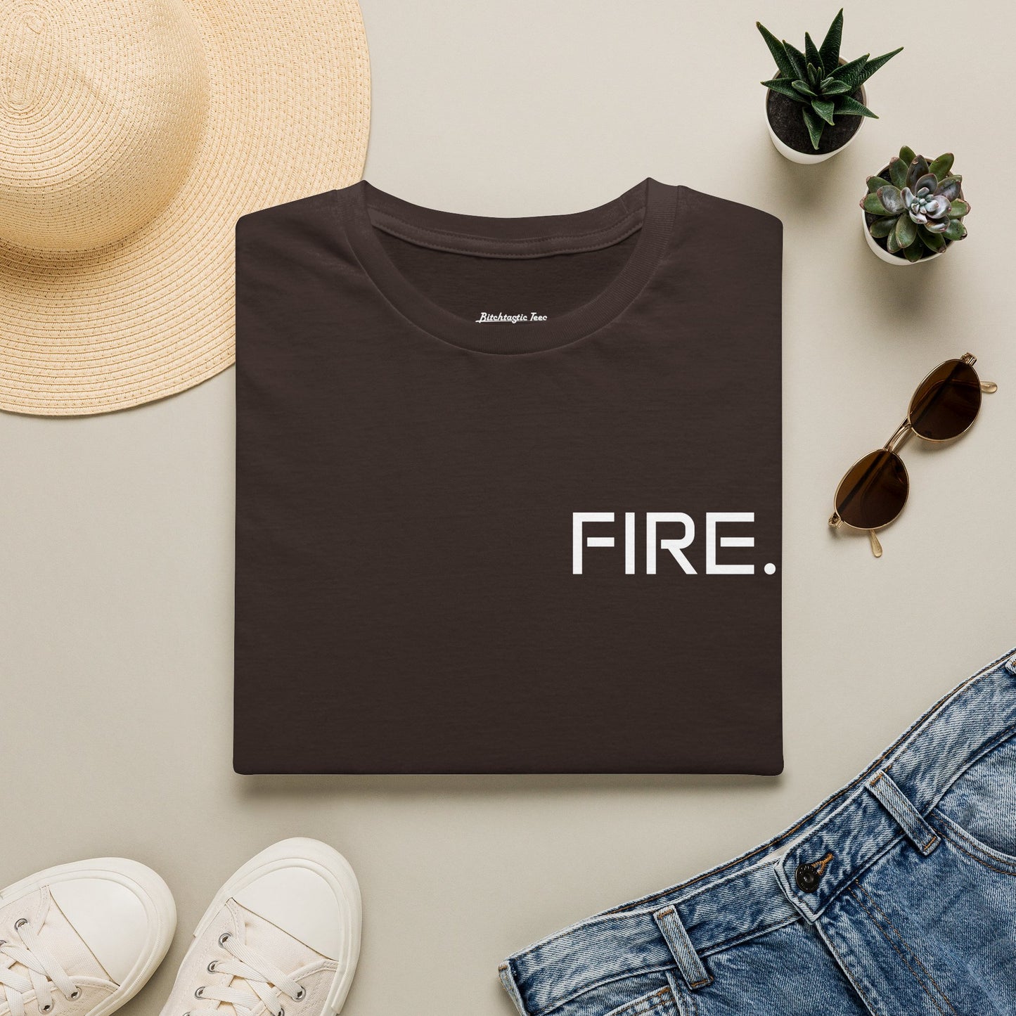 FIRE. Minimal Graphic T‑Shirt — Modern Casual Tee with Bold Text