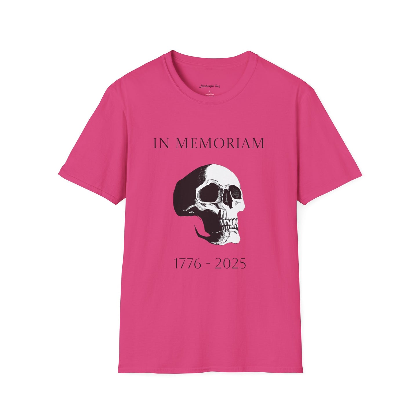 In Memoriam Skull Graphic T-Shirt, Unisex Casual Tee in Remembrance for the Death of Liberty