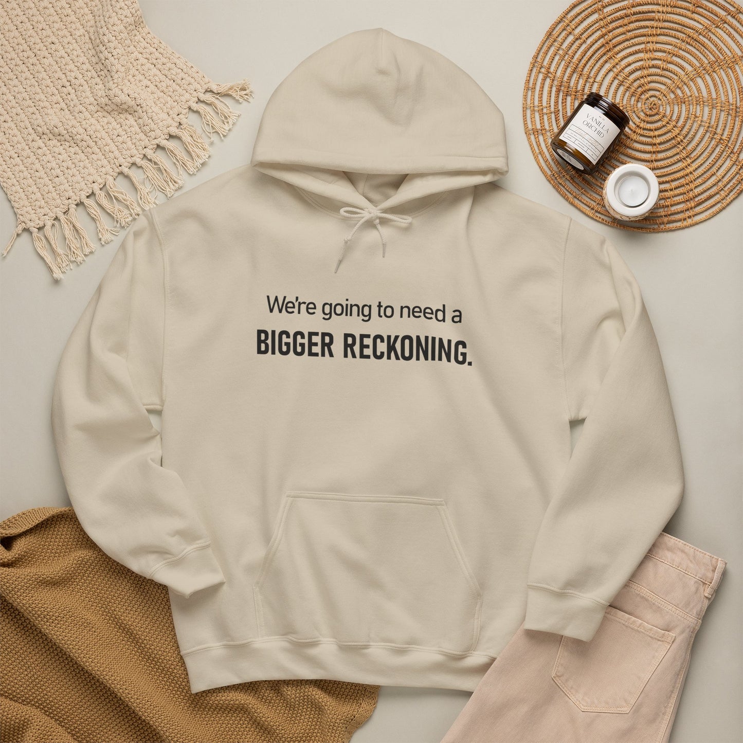 BIGGER RECKONING Hoodie — Minimalist Text Graphic Pullover