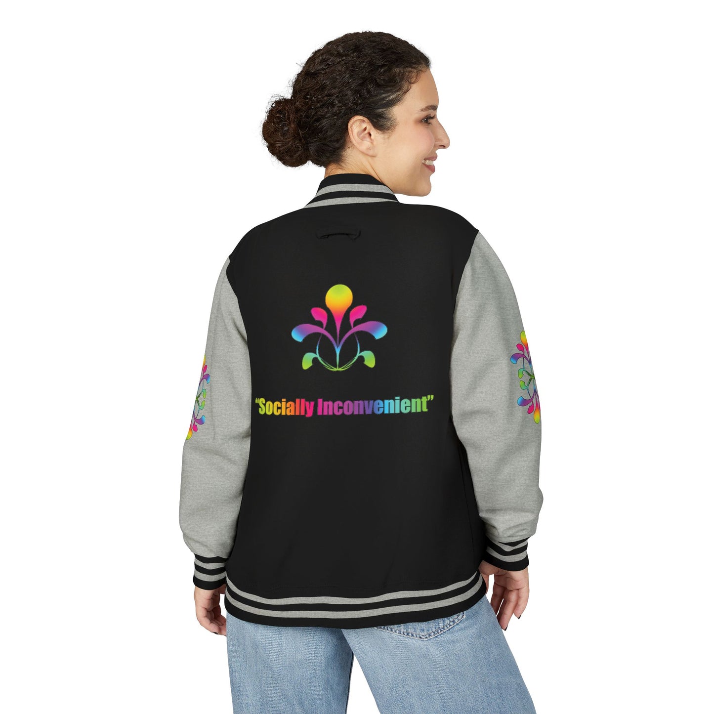 Letterman Jacket — Neon Floral "Socially Inconvenient" Varsity Jacket
