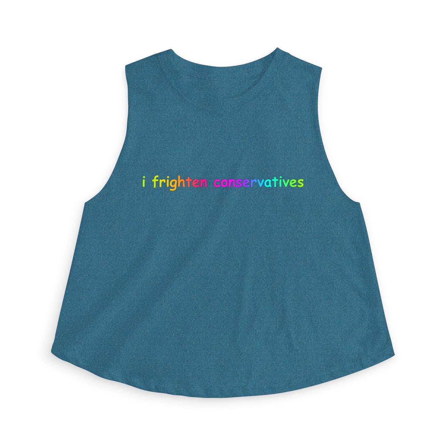 Crop Top — "I Frighten Conservatives" Rainbow Feminist Graphic