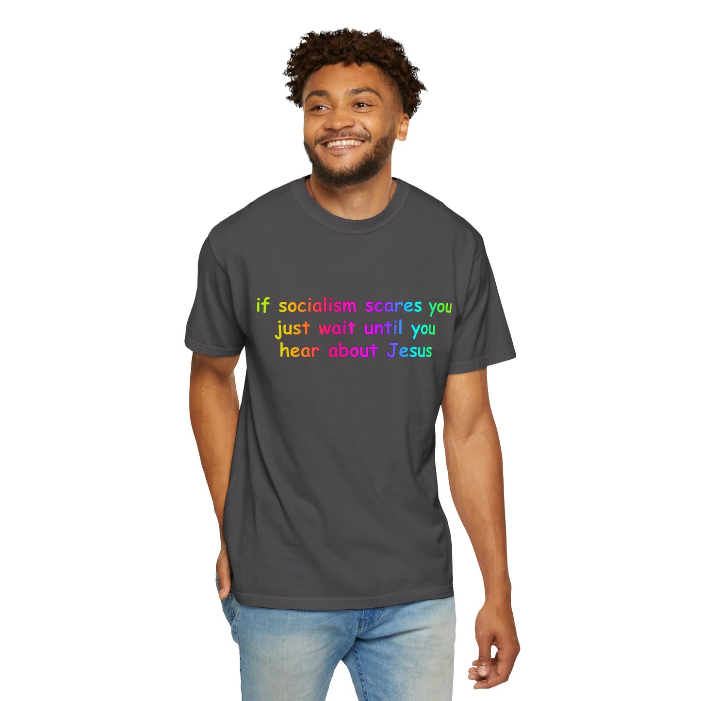 Socialist Jesus — Modern Theological Irony Slogan Tee