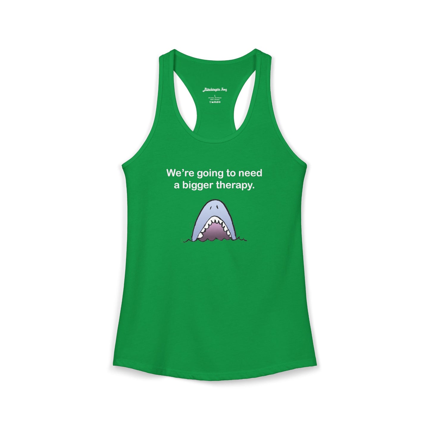 Women's Ideal Racerback Tank - "We're going to need a bigger therapy" Shark Tank Top - Dark