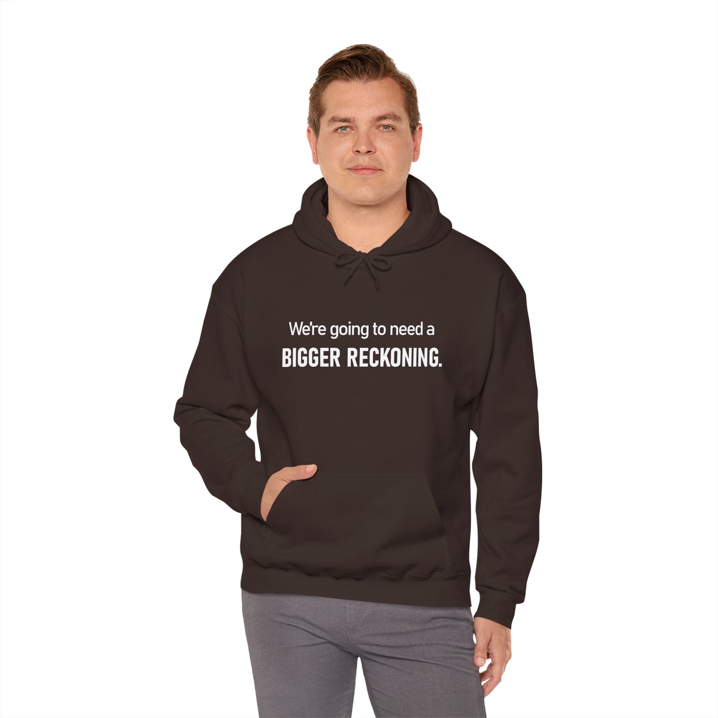 BIGGER RECKONING Hoodie — Minimalist Text Graphic Pullover