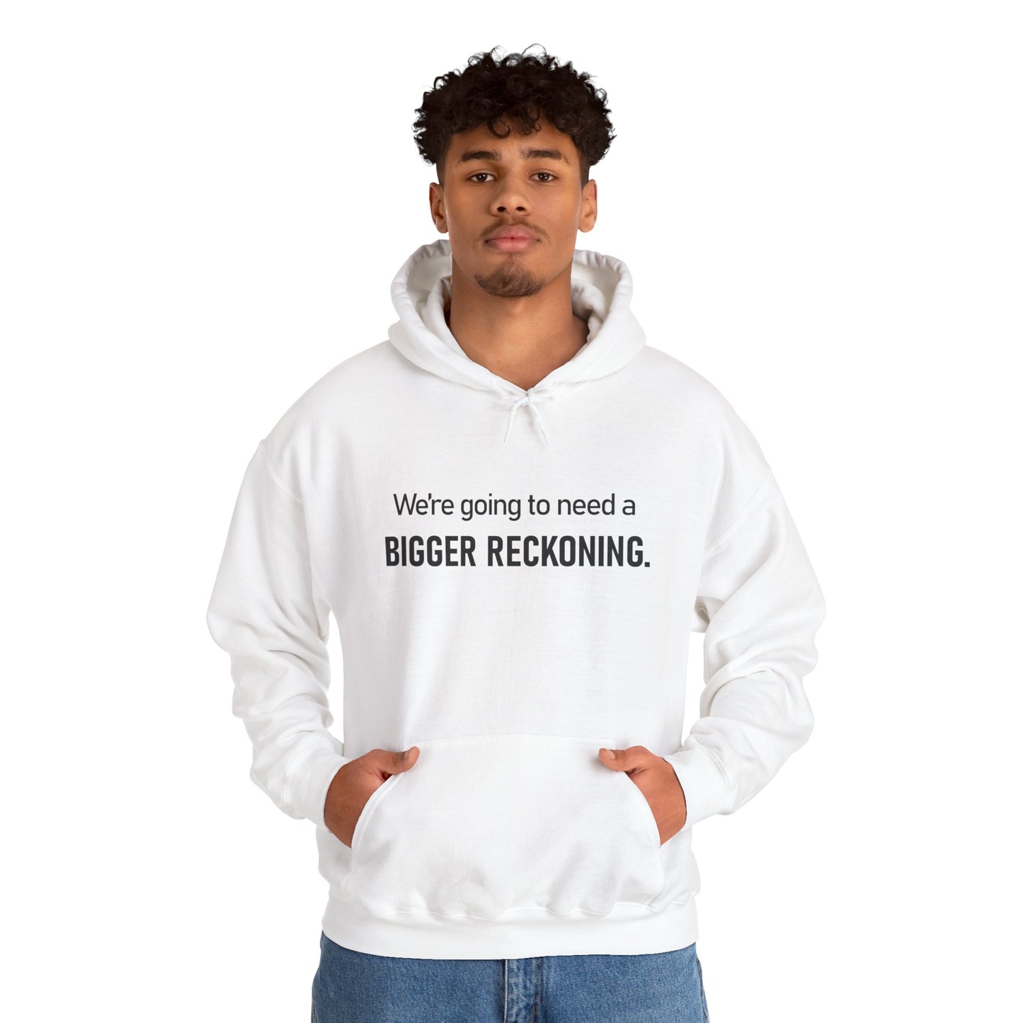 BIGGER RECKONING Hoodie — Minimalist Text Graphic Pullover