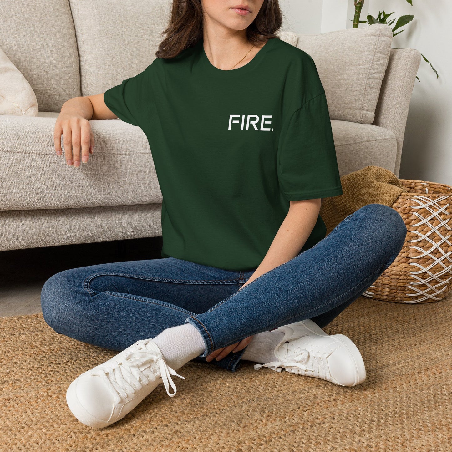FIRE. Minimal Graphic T‑Shirt — Modern Casual Tee with Bold Text