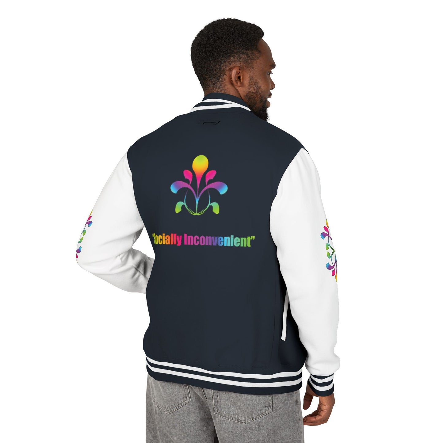 Letterman Jacket — Neon Floral "Socially Inconvenient" Varsity Jacket