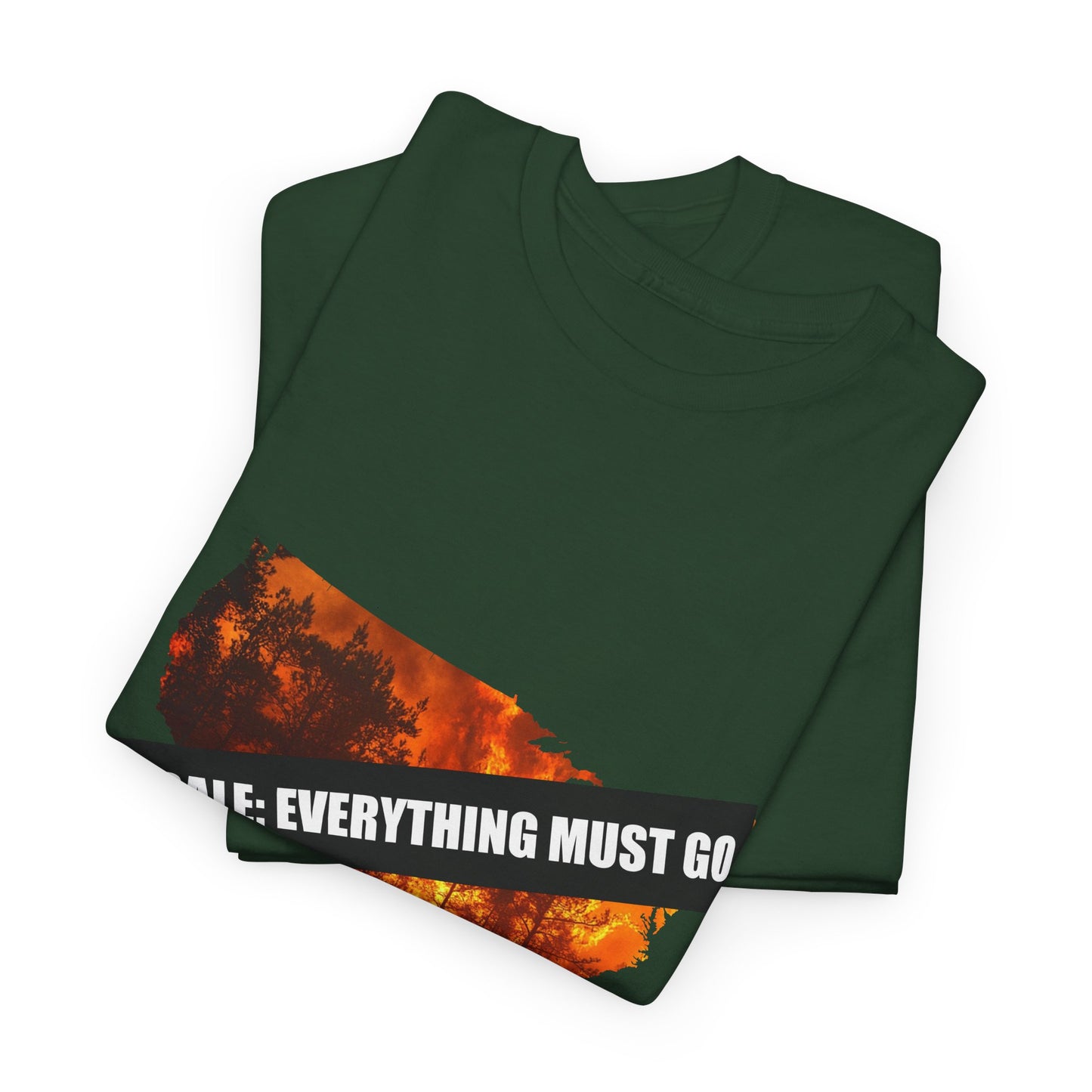 250th anniversary T-Shirt — USA on Fire Graphic Tee with “Fire Sale: Everything Must Go” Text