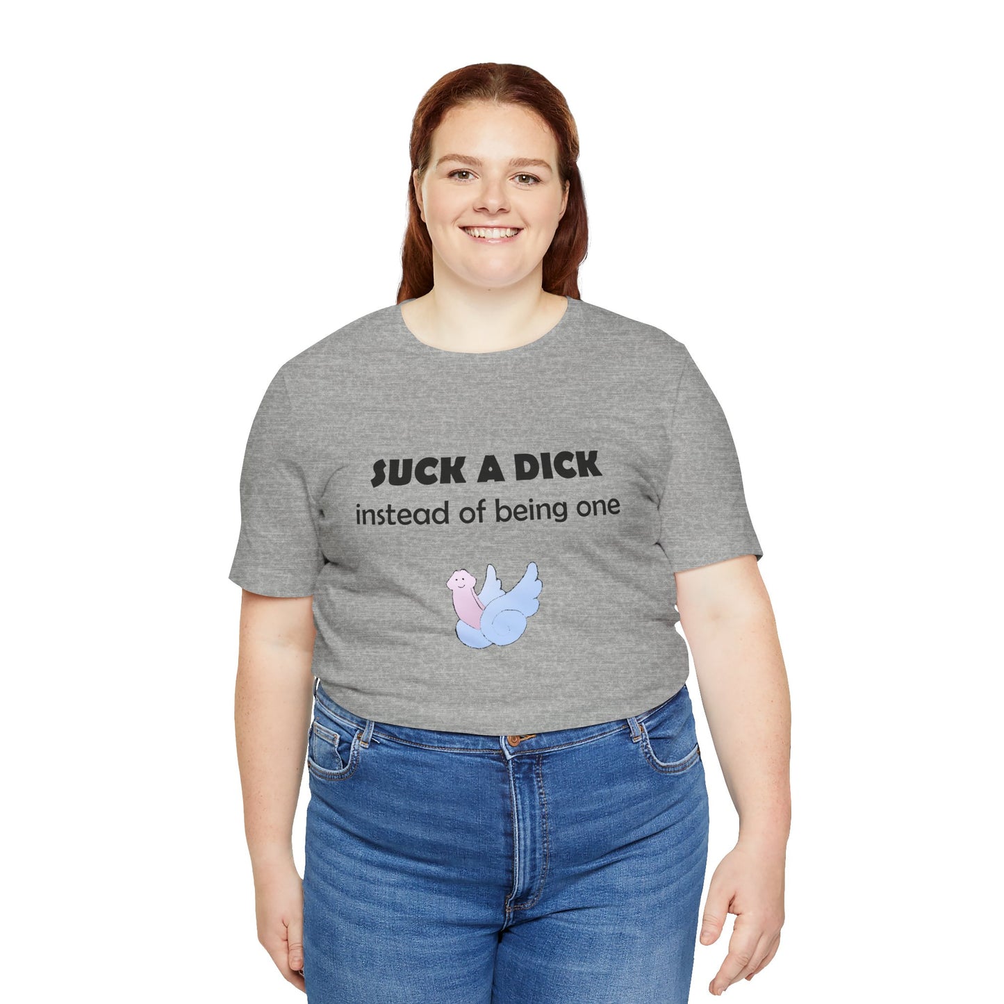 Suck a Dick Instead of Being One Tee — Funny Sarcastic Graphic T-Shirt with Cute Bird