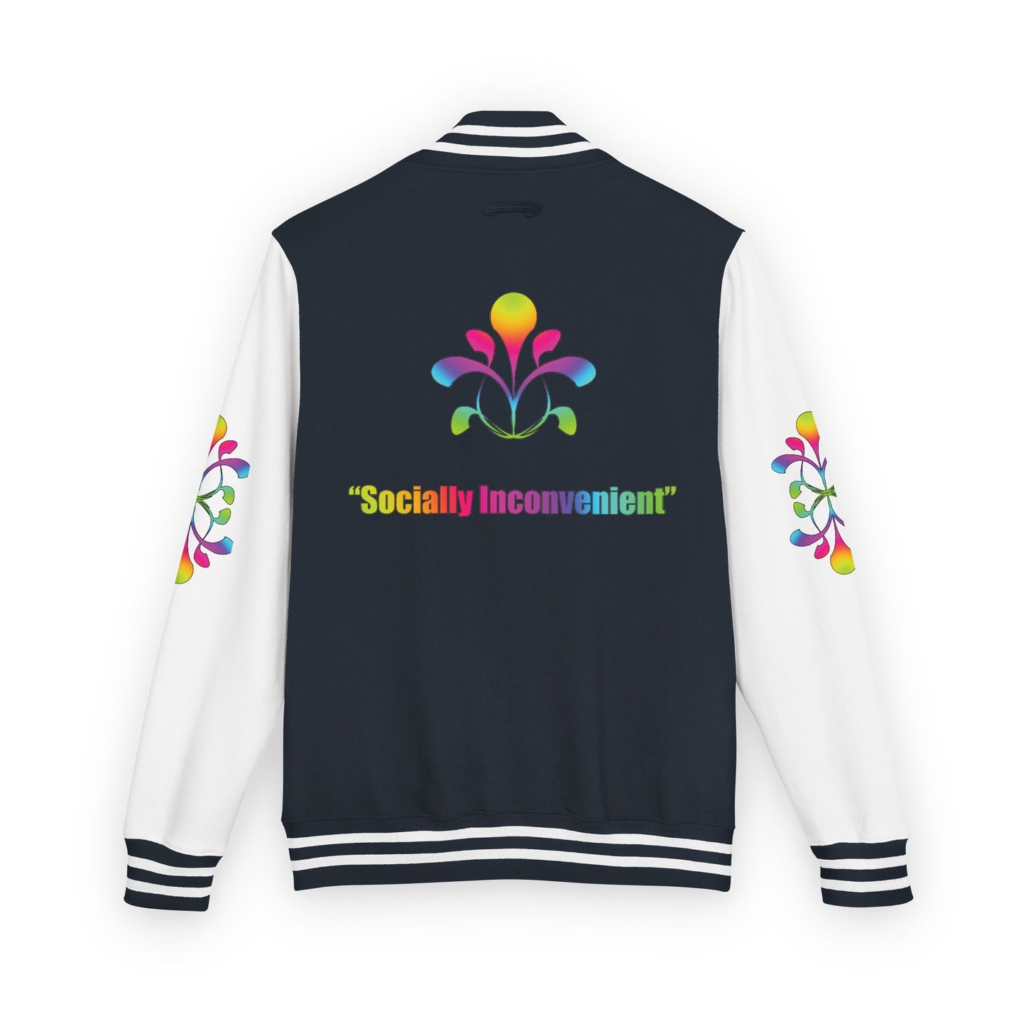 Letterman Jacket — Neon Floral "Socially Inconvenient" Varsity Jacket