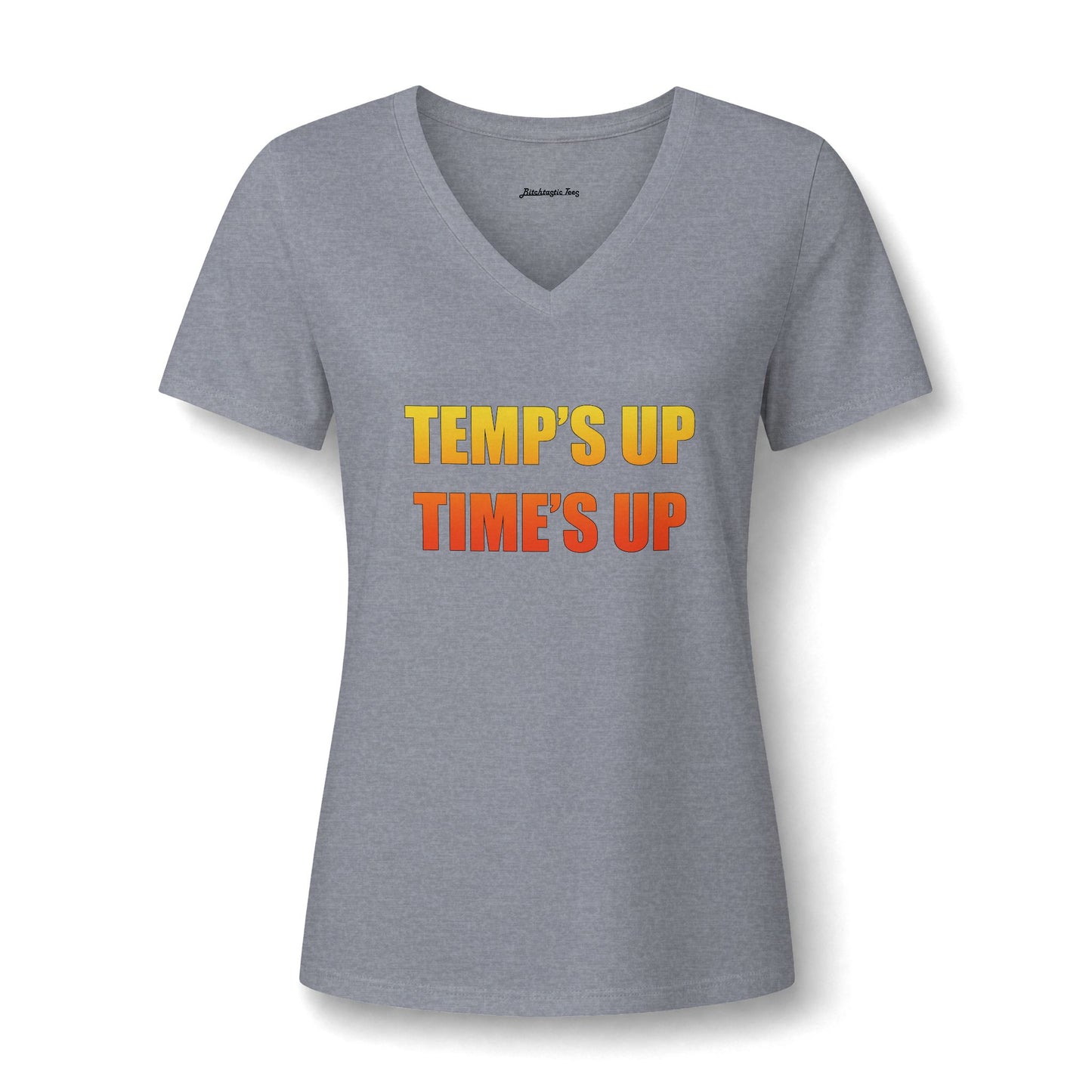 Temps Up Time's Up V-Neck Tee — Climate Awareness Statement Shirt