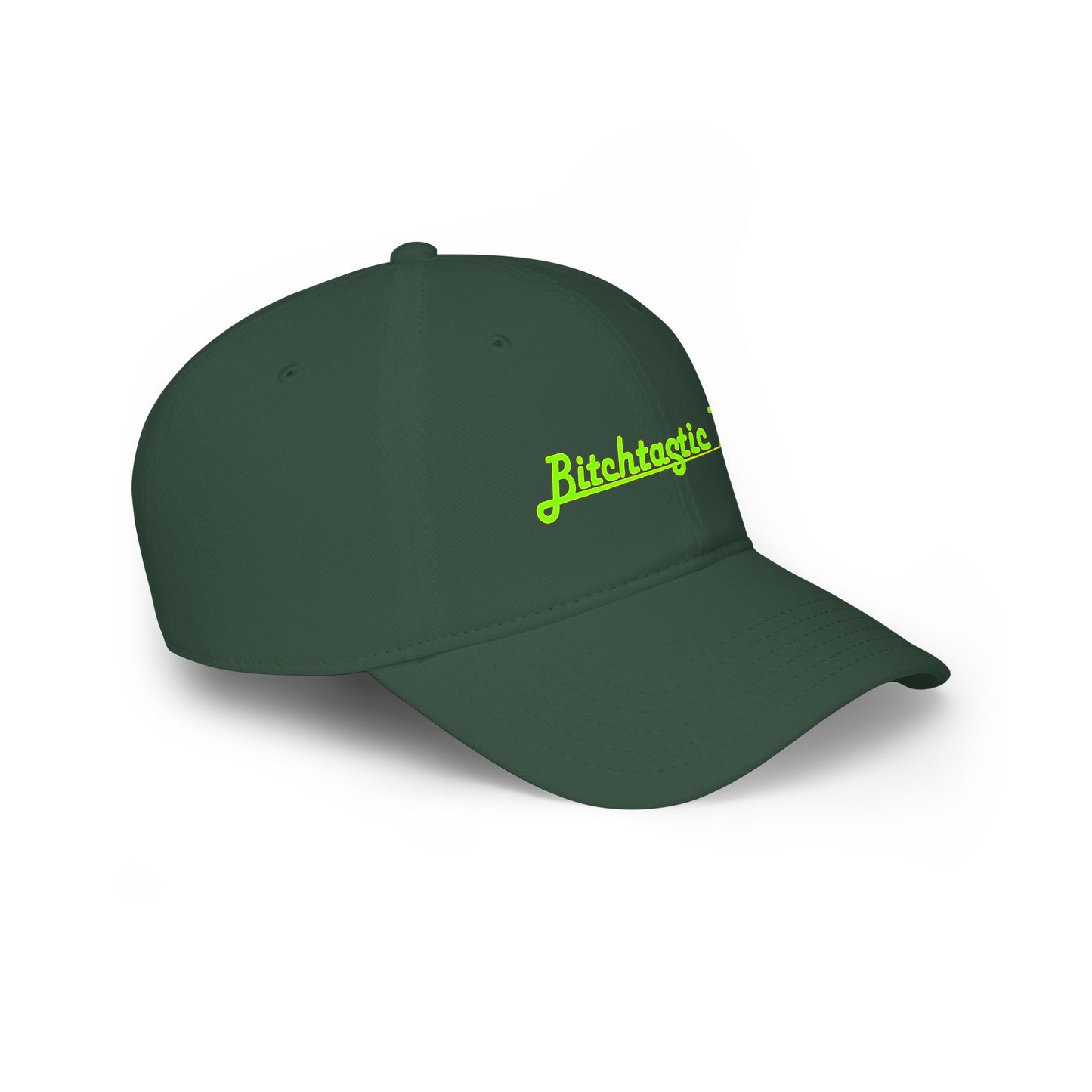 Printed "Bitchtastic Tees" Low Profile Baseball Cap — Retro Script Logo Hat