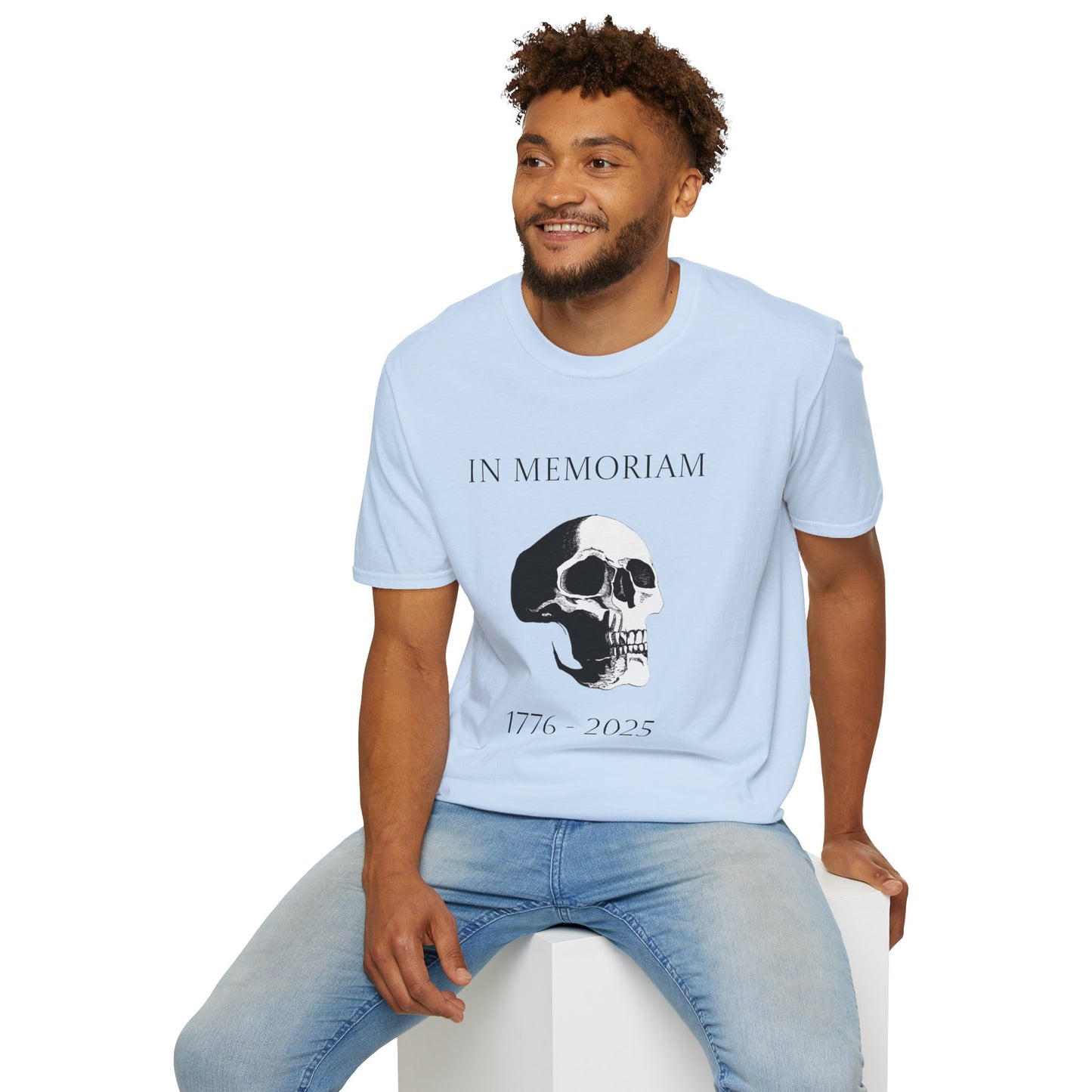 In Memoriam Skull Graphic T-Shirt, Unisex Casual Tee in Remembrance for the Death of Liberty