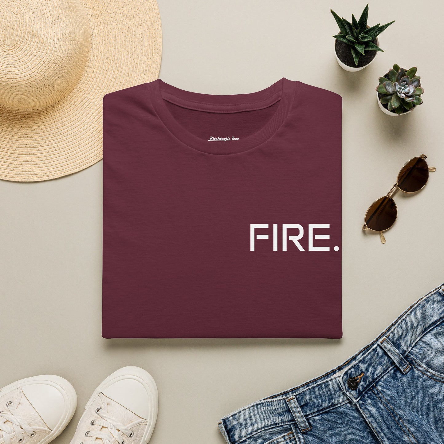 FIRE. Minimal Graphic T‑Shirt — Modern Casual Tee with Bold Text