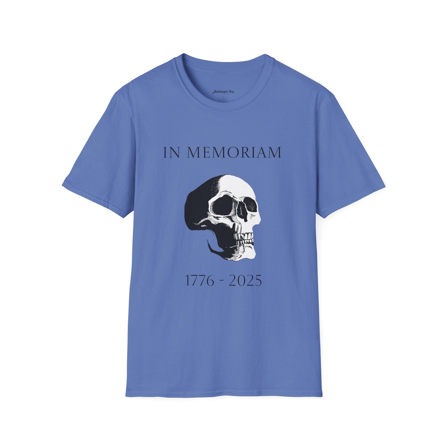 In Memoriam Skull Graphic T-Shirt, Unisex Casual Tee in Remembrance for the Death of Liberty