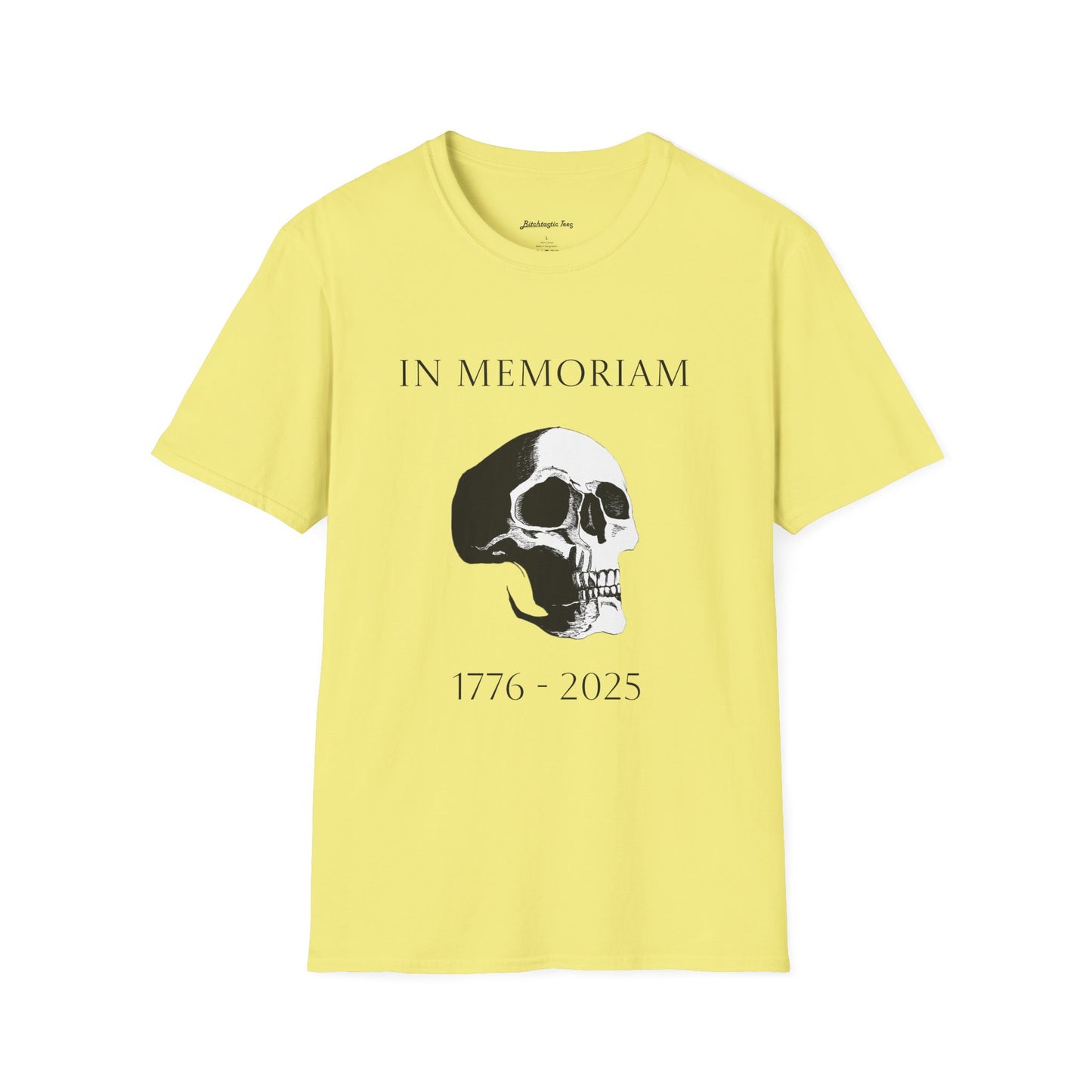 In Memoriam Skull Graphic T-Shirt, Unisex Casual Tee in Remembrance for the Death of Liberty
