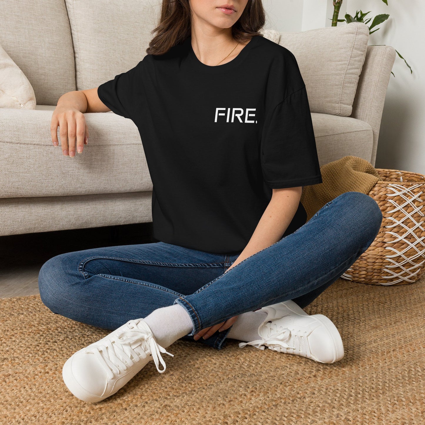 FIRE. Minimal Graphic T‑Shirt — Modern Casual Tee with Bold Text