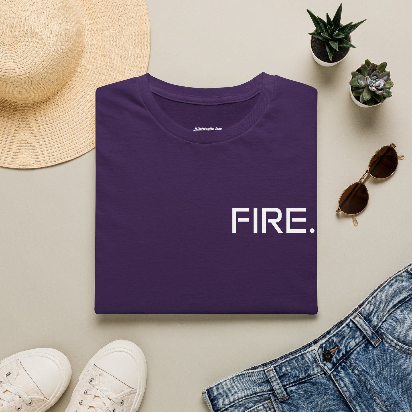 FIRE. Minimal Graphic T‑Shirt — Modern Casual Tee with Bold Text