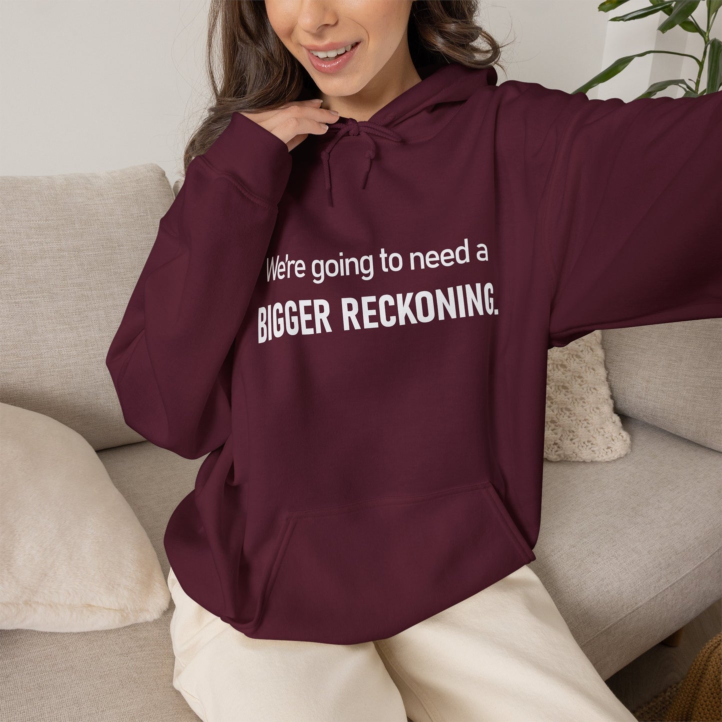 BIGGER RECKONING Hoodie — Minimalist Text Graphic Pullover