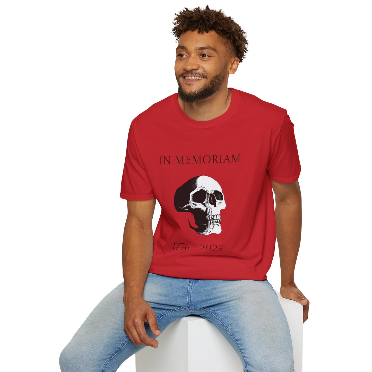 In Memoriam Skull Graphic T-Shirt, Unisex Casual Tee in Remembrance for the Death of Liberty