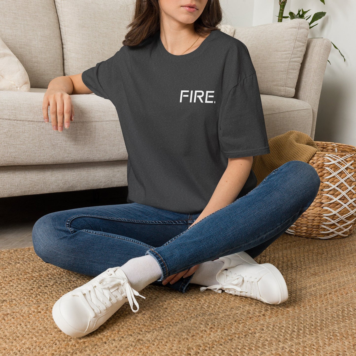FIRE. Minimal Graphic T‑Shirt — Modern Casual Tee with Bold Text