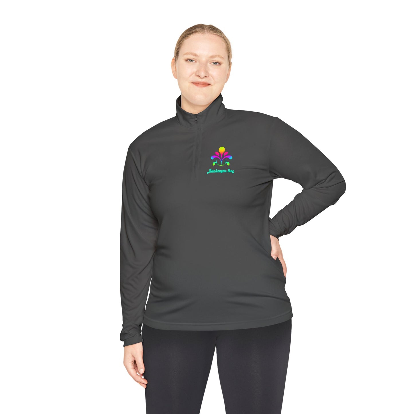 Quarter-Zip Pullover — Colorful Abstract Floral Logo "Brighten Conversations"
