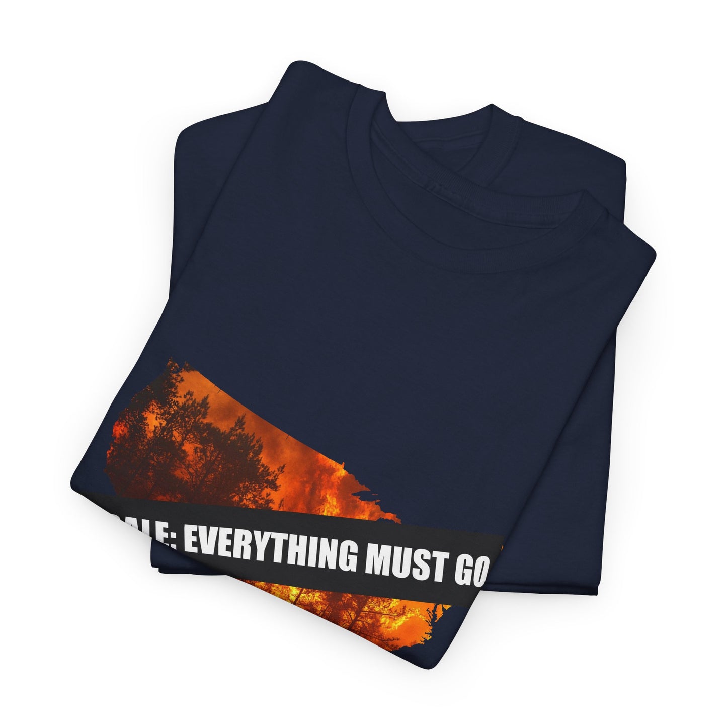 250th anniversary T-Shirt — USA on Fire Graphic Tee with “Fire Sale: Everything Must Go” Text