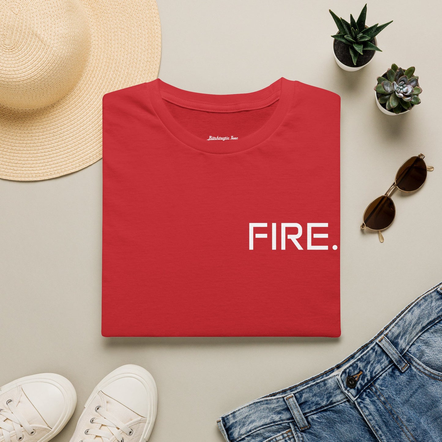 FIRE. Minimal Graphic T‑Shirt — Modern Casual Tee with Bold Text