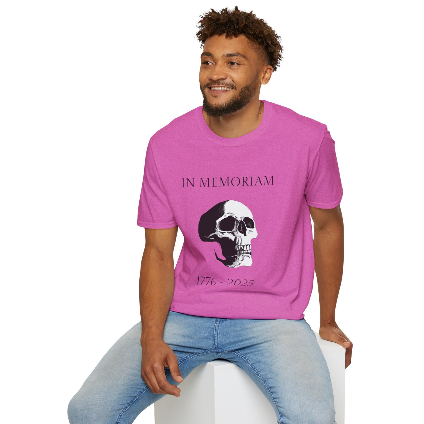 In Memoriam Skull Graphic T-Shirt, Unisex Casual Tee in Remembrance for the Death of Liberty