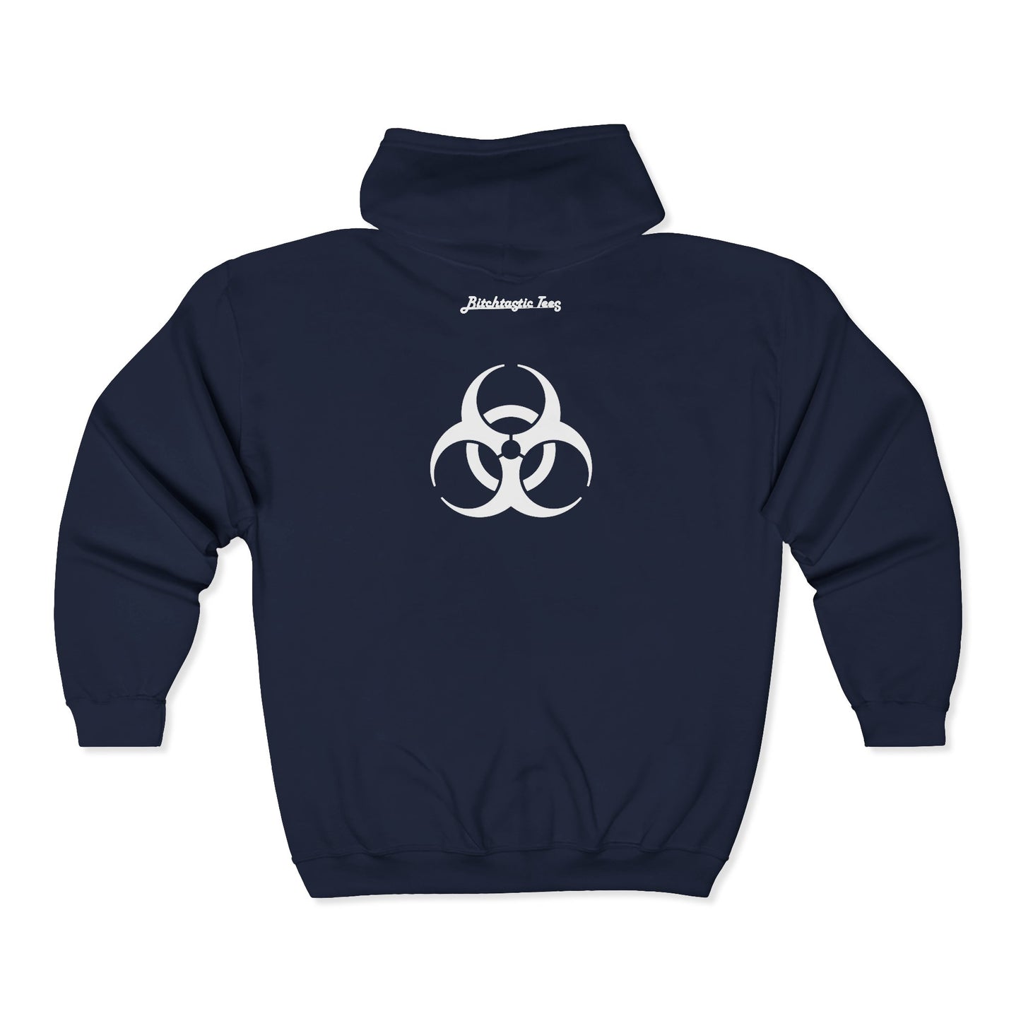 Fire. Zip Hoodie with Biohazard Back Graphic — Edgy Streetwear Zip-Up