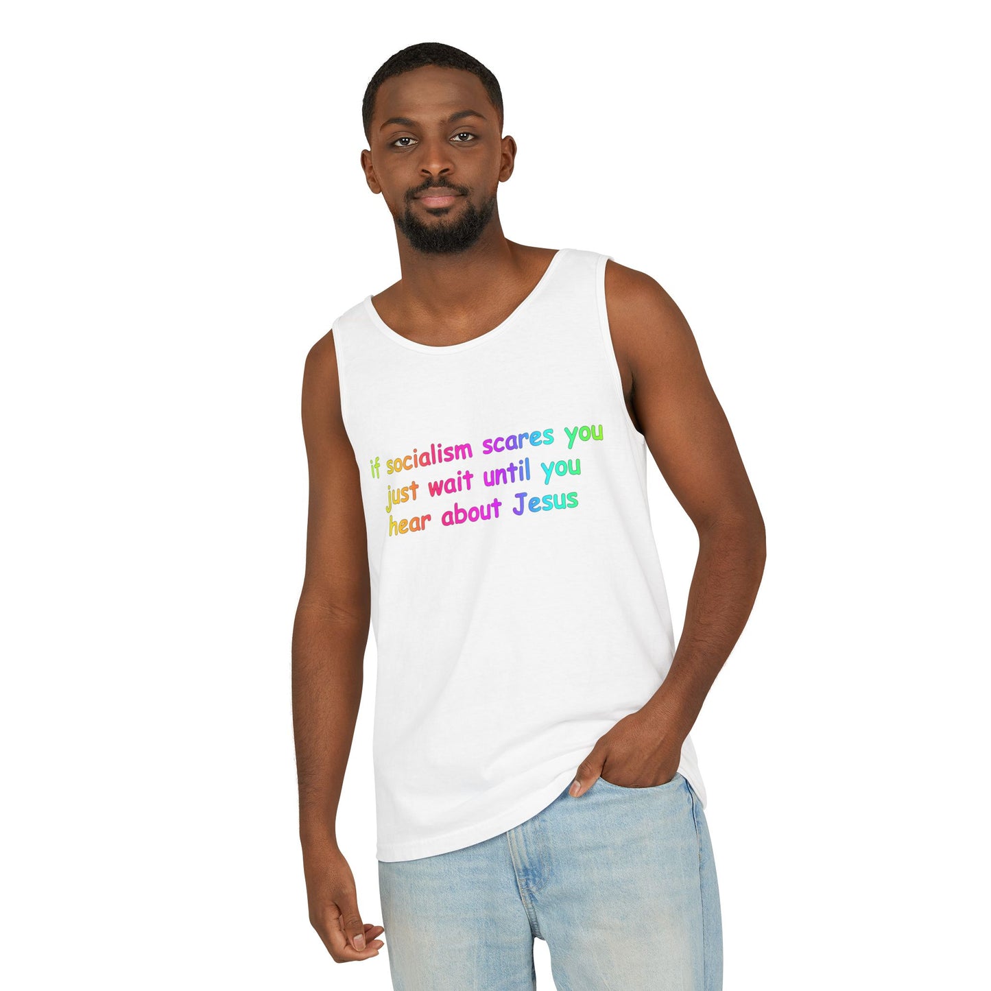 Socialist Jesus Tank Top — Conservative Irony Statement Tank