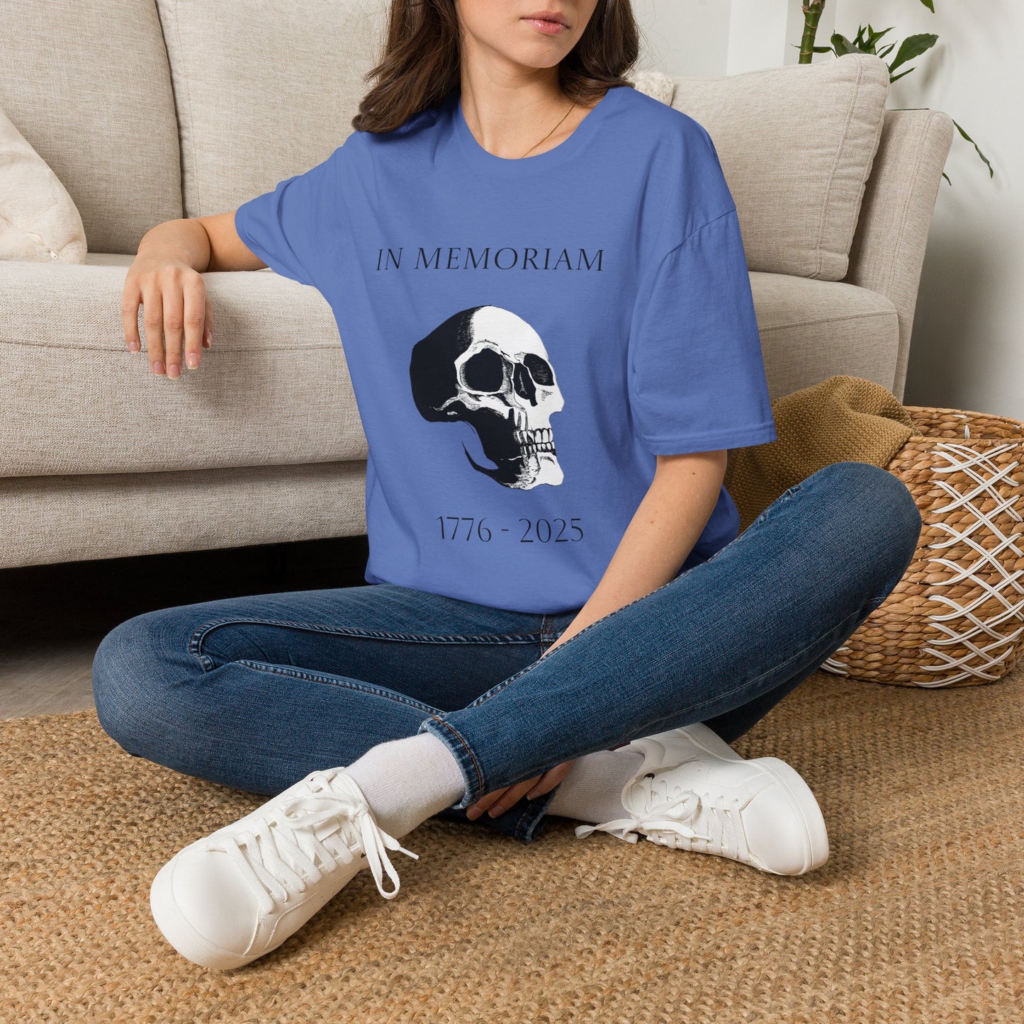 In Memoriam Skull Graphic T-Shirt, Unisex Casual Tee in Remembrance for the Death of Liberty