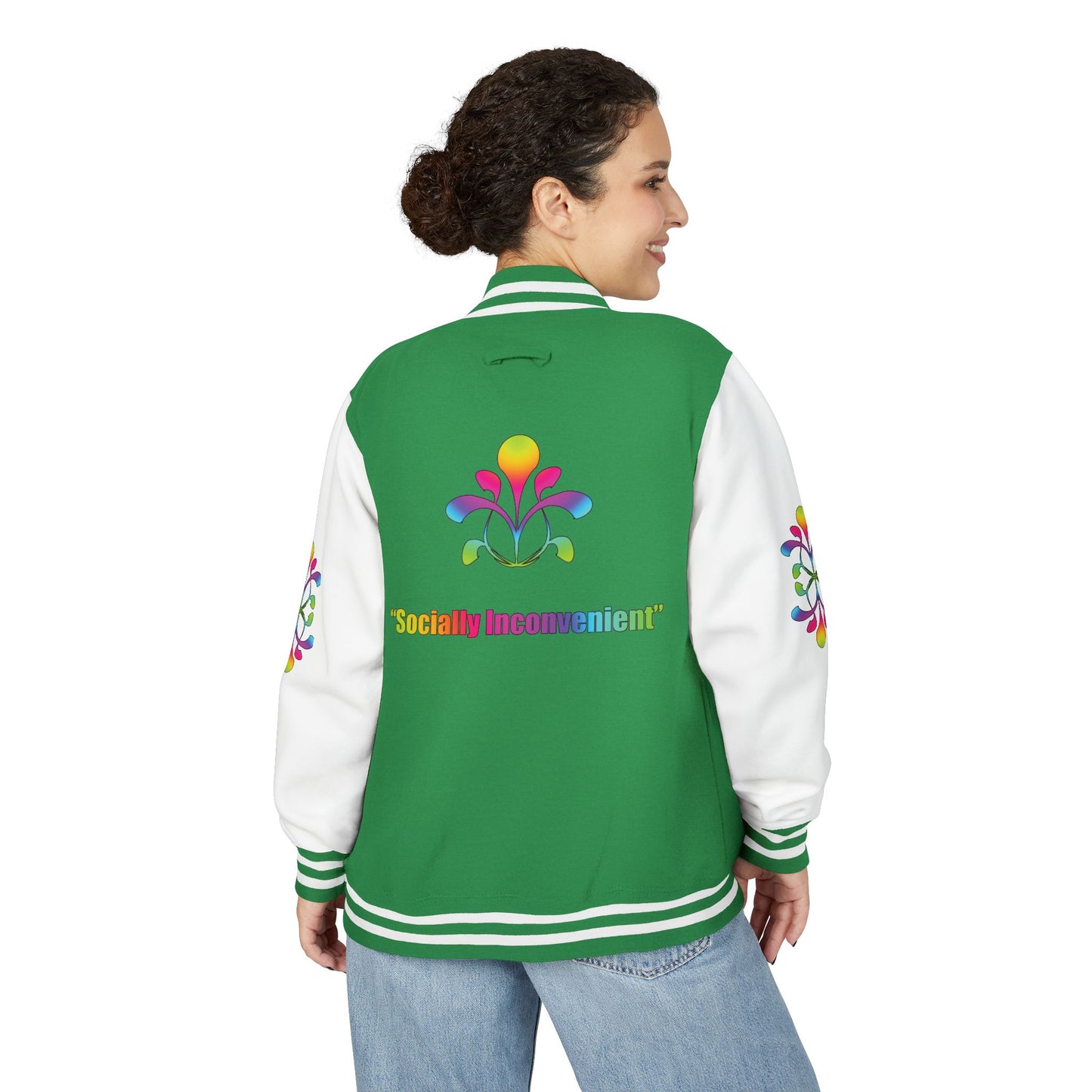 Letterman Jacket — Neon Floral "Socially Inconvenient" Varsity Jacket