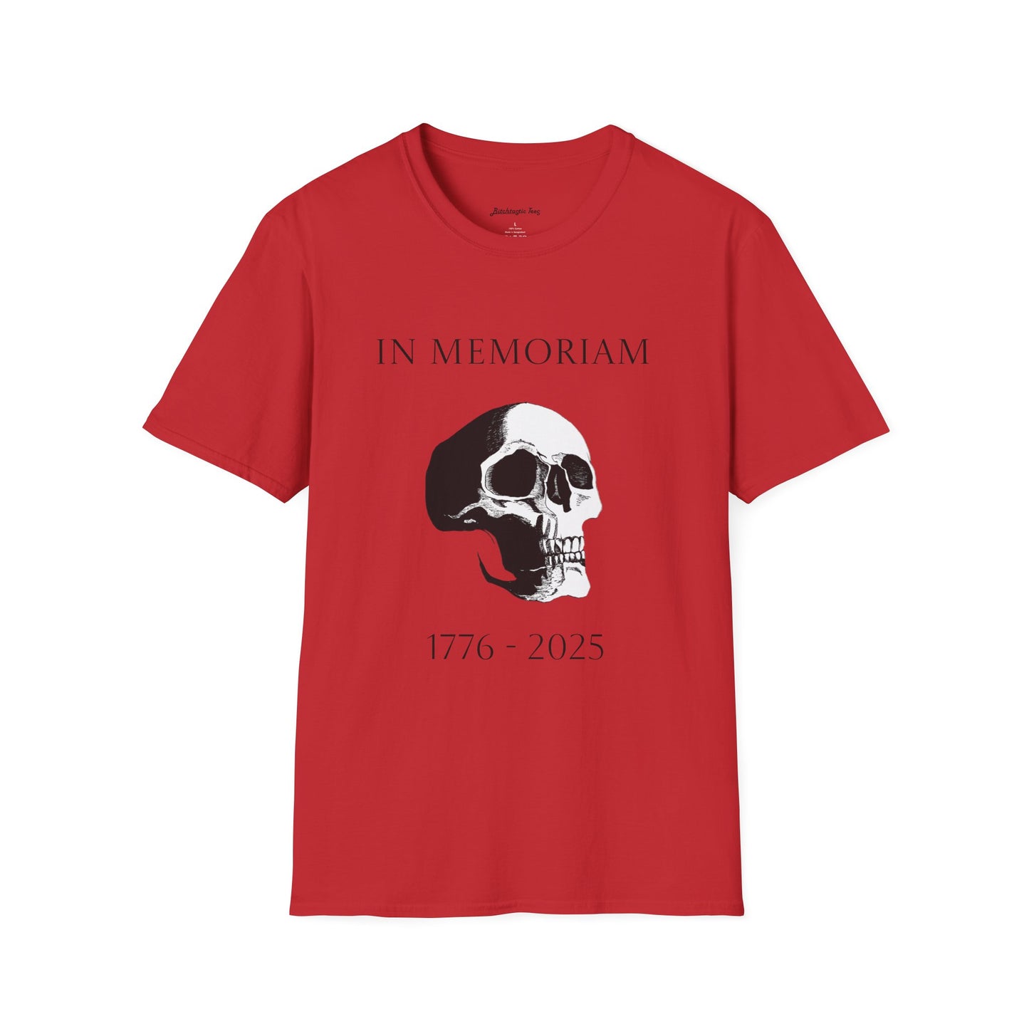 In Memoriam Skull Graphic T-Shirt, Unisex Casual Tee in Remembrance for the Death of Liberty