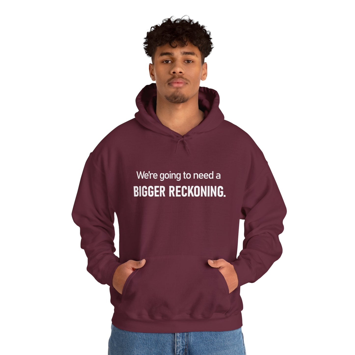 BIGGER RECKONING Hoodie — Minimalist Text Graphic Pullover