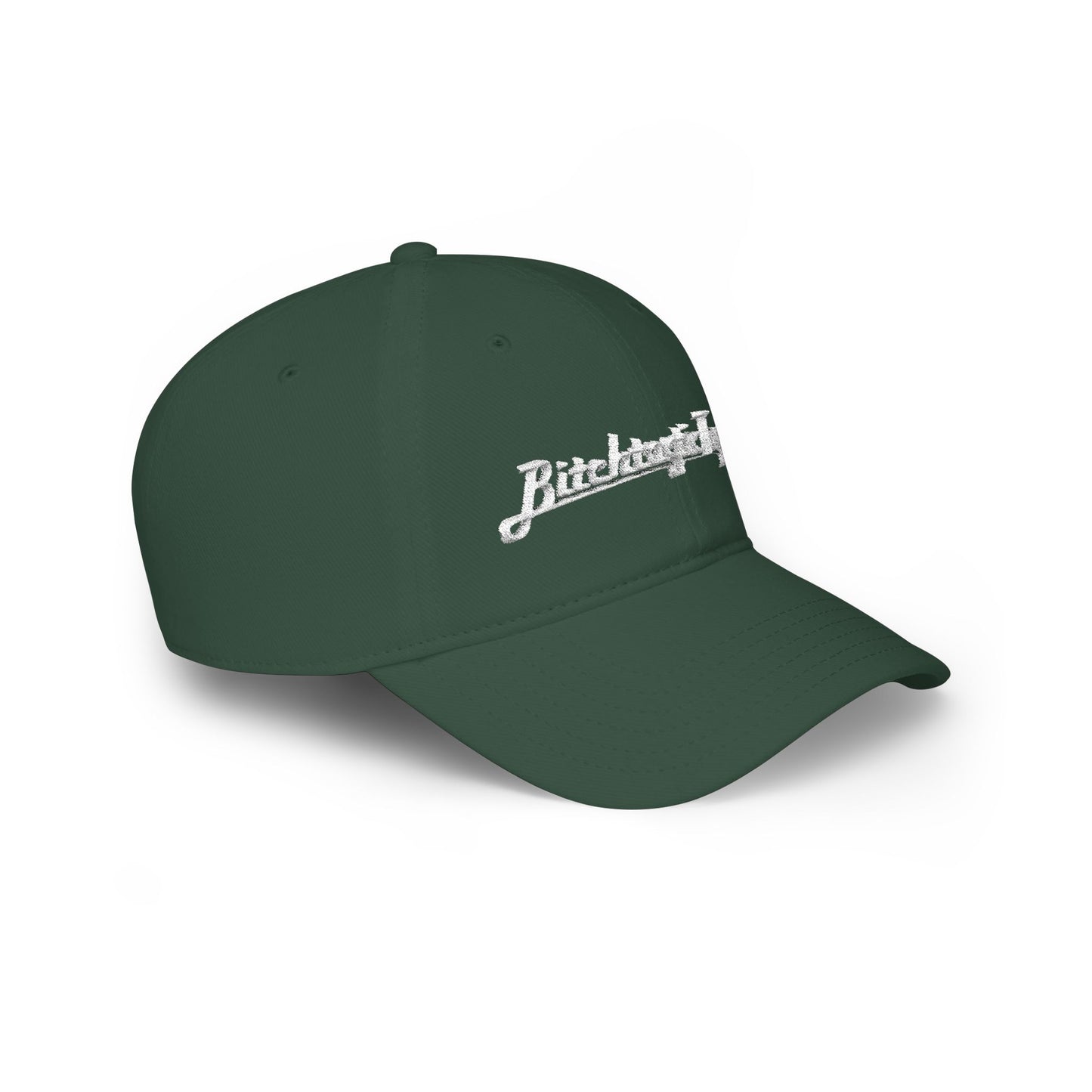 Low Profile Baseball Cap — "Bitchtastic Tees" White Script Embroidered Hat