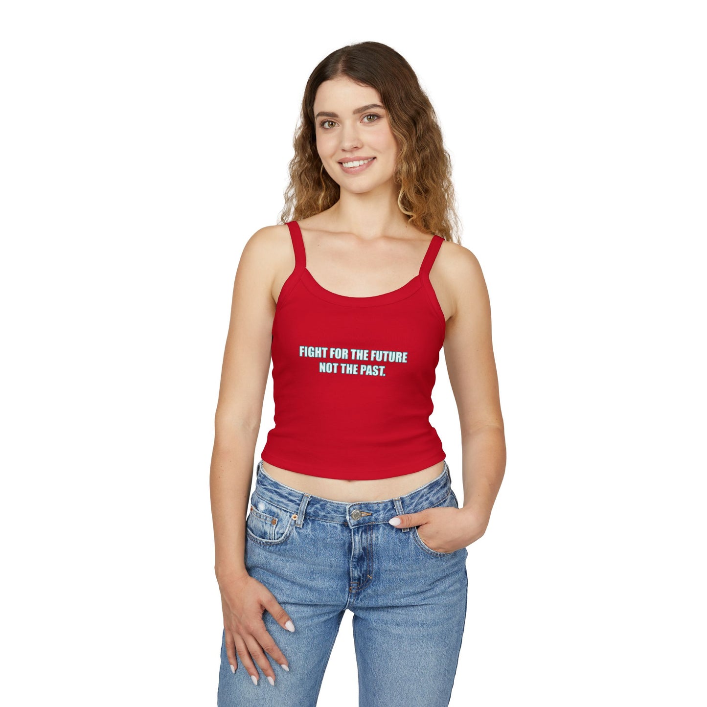 Spaghetti Tank – "Fight for the Future, Not the Past" Environmental Graphic Crop Top