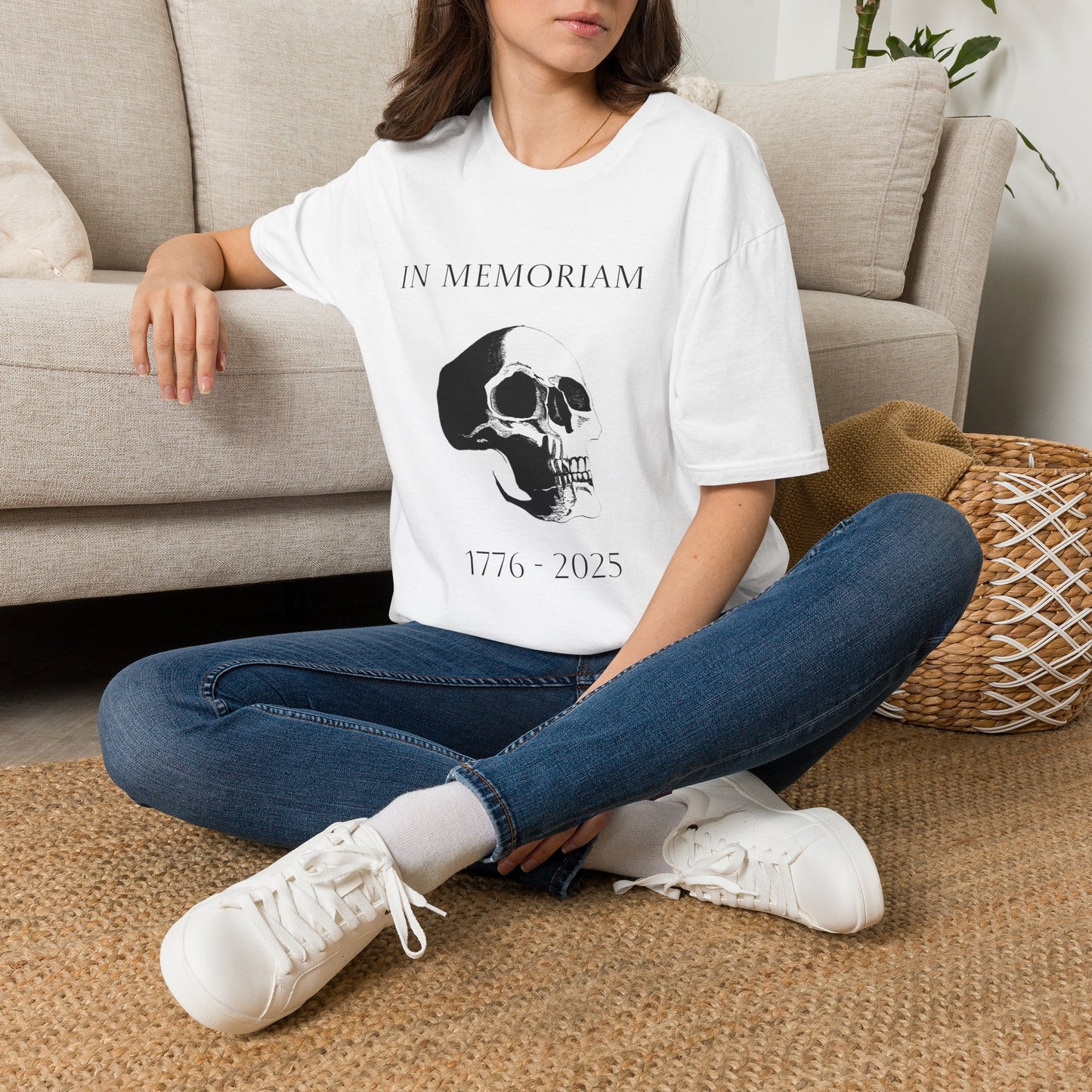In Memoriam Skull Graphic T-Shirt, Unisex Casual Tee in Remembrance for the Death of Liberty