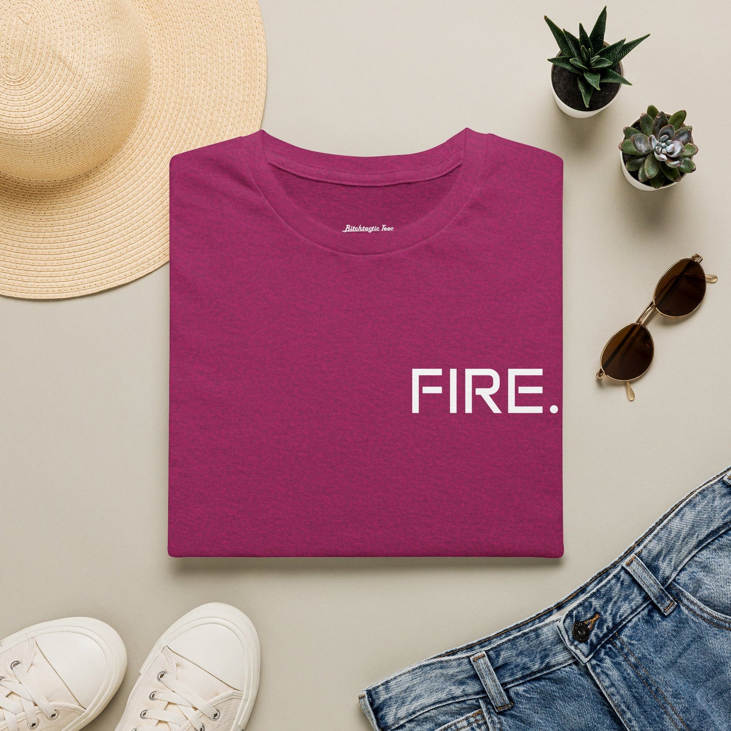 FIRE. Minimal Graphic T‑Shirt — Modern Casual Tee with Bold Text