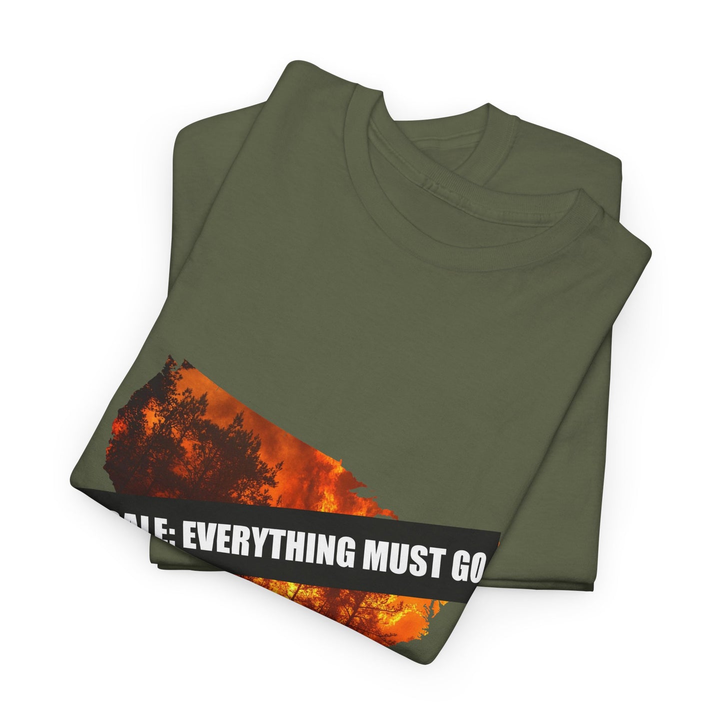 250th anniversary T-Shirt — USA on Fire Graphic Tee with “Fire Sale: Everything Must Go” Text