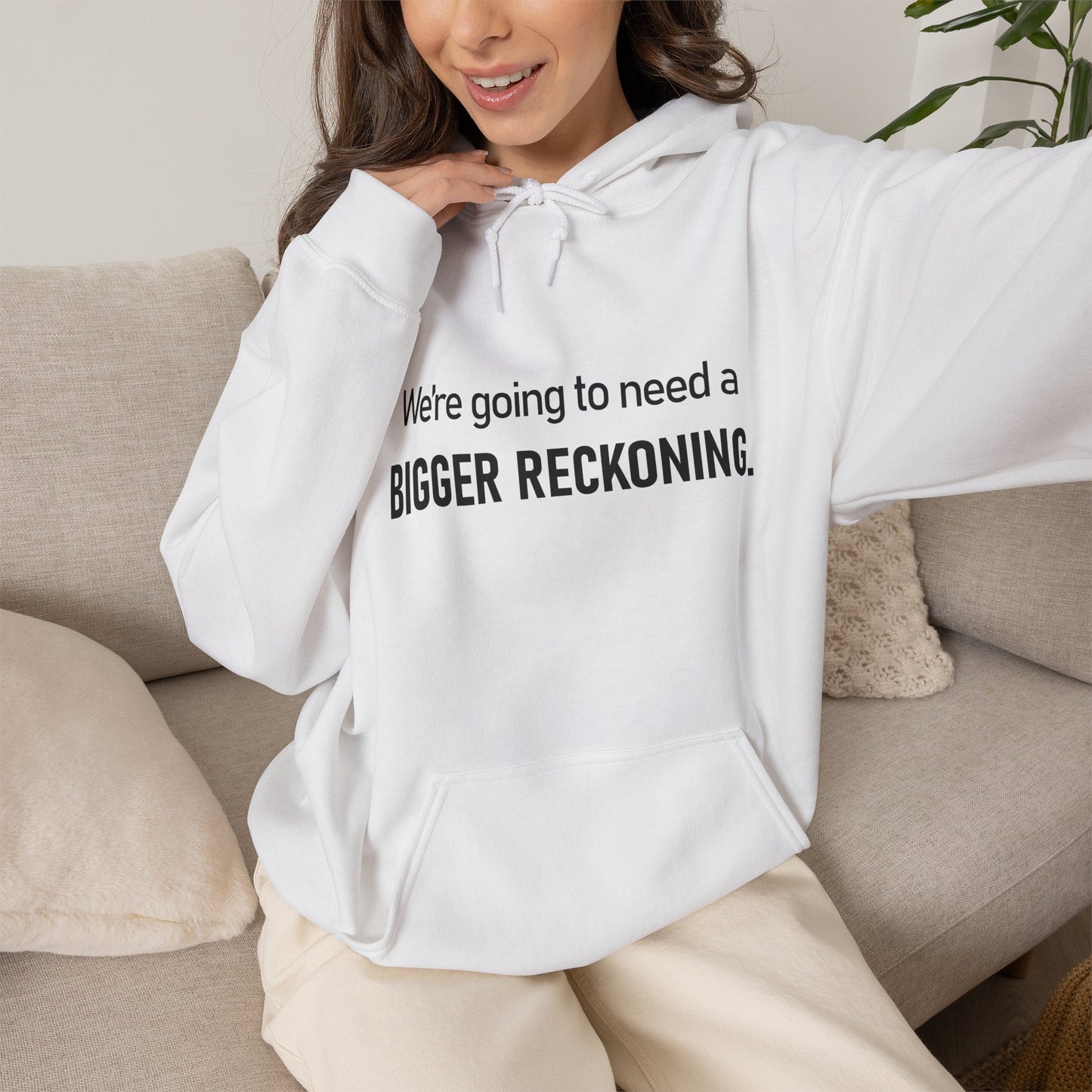 BIGGER RECKONING Hoodie — Minimalist Text Graphic Pullover