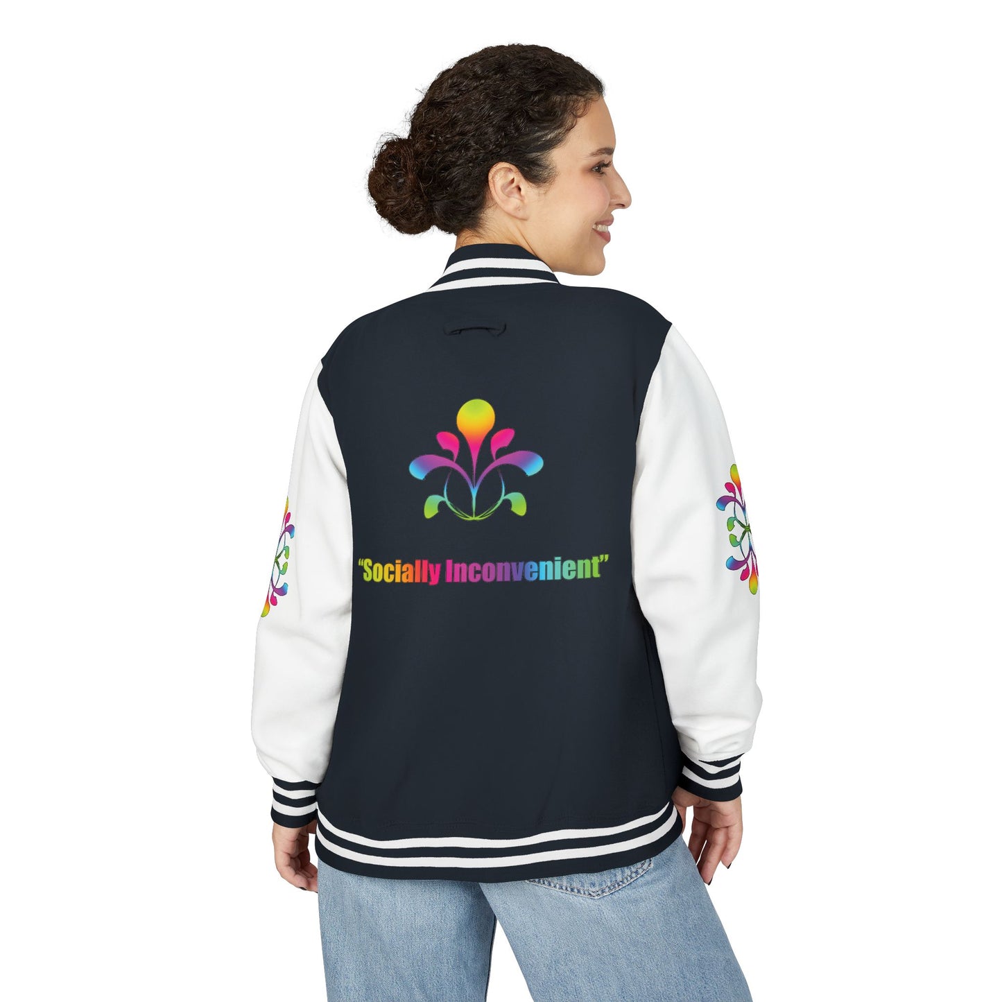 Letterman Jacket — Neon Floral "Socially Inconvenient" Varsity Jacket